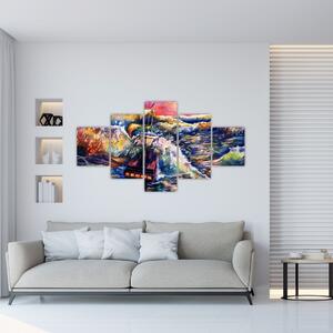Obraz - Loď na oceánských vlnách, aquarel (125x70 cm)