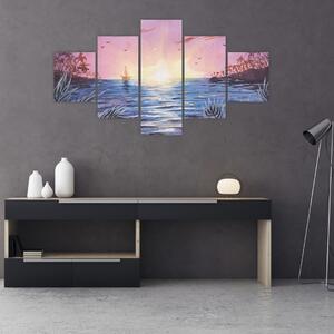 Obraz - Západ slunce nad vodou, aquarel (125x70 cm)