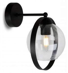 Light for home - Designové nástěnné svítidlo s kulatým stínidlem z čirého skla RING HAGA 2345/K/B, E27, Černá