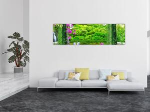 Obraz - Kouzelná zahrada s labutěmi (170x50 cm)