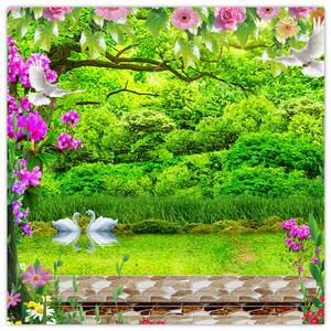 Obraz - Kouzelná zahrada s labutěmi (30x30 cm)