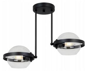 Light for home - Moderní lustr na tyči s dvěma skleněnými stínidly RING 2340/2/B, 2x60W, E27, Černá