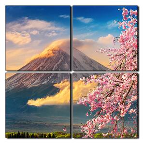 Obraz na plátně - Hora Fuji a třešňové květiny na jaře- čtverec 3266E (60x60 cm)