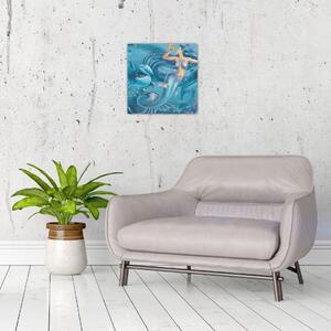 Obraz - Mořská víla s delfíny (30x30 cm)
