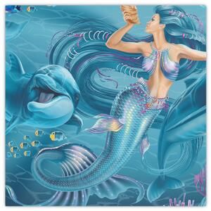 Obraz - Mořská víla s delfíny (30x30 cm)