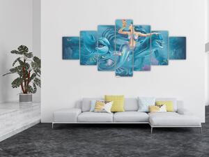Obraz - Mořská víla s delfíny (210x100 cm)