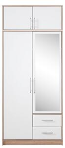 SMART sb | šatní skříň SRL3 + nástavec SRN3 + zrcadlo | 100 cm | sonoma/bílá