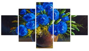 Obraz modrých květů ve váze (125x70 cm)