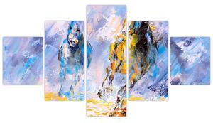 Obraz běžících koňů, olejomalba (125x70 cm)