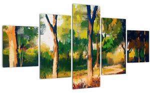 Obraz lesa v letním slunci, malba (125x70 cm)