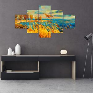 Obraz - Západající slunce nad jezerem, akrylová malba (125x70 cm)