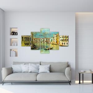 Obraz - Benátský kanál a gondoly (125x70 cm)