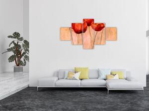 Obraz - Červené tulipány (125x70 cm)