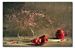 Obraz na plátně - Zátiší - větev a granátové jablko 1274A (60x40 cm)