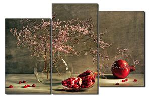 Obraz na plátně - Zátiší - větev a granátové jablko 1274D (150x100 cm)