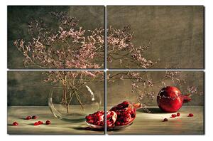 Obraz na plátně - Zátiší - větev a granátové jablko 1274E (120x80 cm)