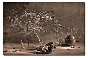 Obraz na plátně - Zátiší - větev a granátové jablko 1274FA (120x80 cm)