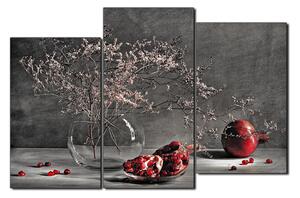Obraz na plátně - Zátiší - větev a granátové jablko 1274QD (150x100 cm)