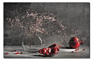 Obraz na plátně - Zátiší - větev a granátové jablko 1274QA (90x60 cm )