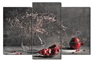 Obraz na plátně - Zátiší - větev a granátové jablko 1274QC (120x80 cm)