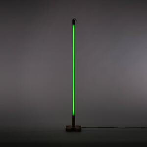 LED stojací lampa Linea se dřevem, zelená