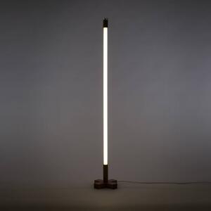 LED stojací lampa Linea se dřevem, bílá