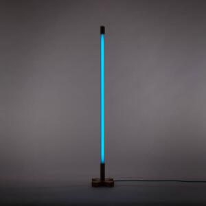 LED stojací lampa Linea se dřevem, modrá