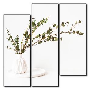 Obraz na plátně - Větev eukalyptu v bílé váze na bílém pozadí - čtverec 3272D (75x75 cm)