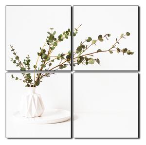 Obraz na plátně - Větev eukalyptu v bílé váze na bílém pozadí - čtverec 3272E (60x60 cm)