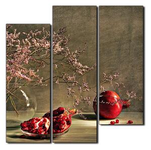 Obraz na plátně - Zátiší - větev a granátové jablko - čtverec 3274D (75x75 cm)