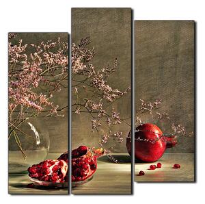 Obraz na plátně - Zátiší - větev a granátové jablko - čtverec 3274C (75x75 cm)