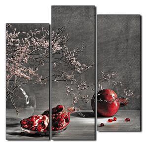 Obraz na plátně - Zátiší - větev a granátové jablko - čtverec 3274QC (75x75 cm)