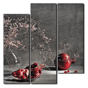 Obraz na plátně - Zátiší - větev a granátové jablko - čtverec 3274QD (75x75 cm)
