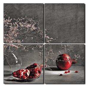 Obraz na plátně - Zátiší - větev a granátové jablko - čtverec 3274QE (60x60 cm)