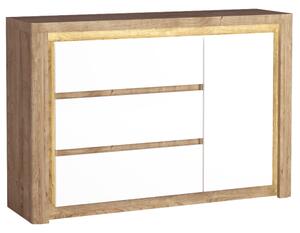 LIVINIO | komoda L-15 s policí a zásuvkami | 144 cm | V CENĚ LED LIŠTA | ribbeck/bílá lesk