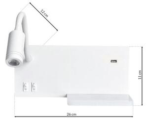 LED Nástěnné svítidlo SHELF LED/4W+LED/5W+LED/2W/230V + USB port bílá
