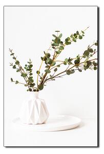 Obraz na plátně - Větev eukalyptu v bílé váze na bílém pozadí - obdélník 7272A (100x70 cm)