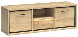 MEDIOLAN | TV stolek M12 se zásuvkou a policemi + dekorační deska | 139 cm | natural hikora