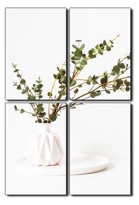 Obraz na plátně - Větev eukalyptu v bílé váze na bílém pozadí - obdélník 7272E (90x60 cm)