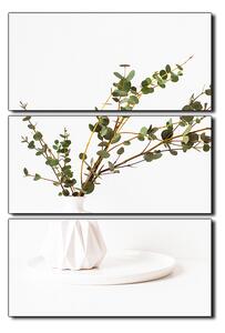 Obraz na plátně - Větev eukalyptu v bílé váze na bílém pozadí - obdélník 7272B (90x60 cm )