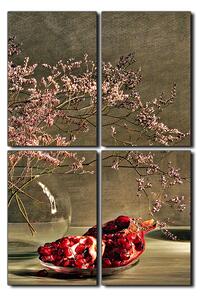 Obraz na plátně - Zátiší - větev a granátové jablko - obdélník 7274E (120x80 cm)
