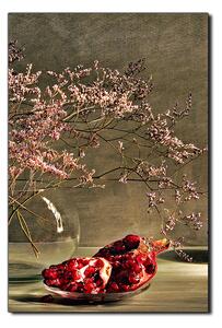 Obraz na plátně - Zátiší - větev a granátové jablko - obdélník 7274A (60x40 cm)