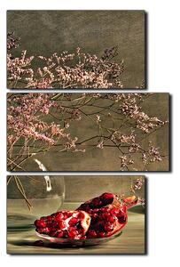 Obraz na plátně - Zátiší - větev a granátové jablko - obdélník 7274D (90x60 cm)