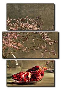 Obraz na plátně - Zátiší - větev a granátové jablko - obdélník 7274C (90x60 cm)