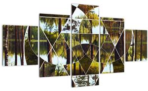 Obraz - Geometrická koláž na pozadí severských lesů (125x70 cm)
