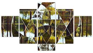 Obraz - Geometrická koláž na pozadí severských lesů (125x70 cm)