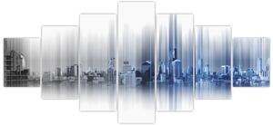 Obraz - Panorama města, modro-šedé (210x100 cm)