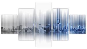 Obraz - Panorama města, modro-šedé (125x70 cm)