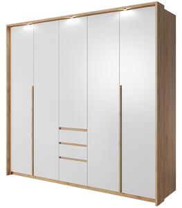 Xelo | šatní skříň 230 s lištou s LED osvětlením | dub kraft zlatý/bílá
