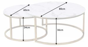FurniGO Konferenční stolek Elegance 80cm mramorový vzhled bílý, zlatý rám